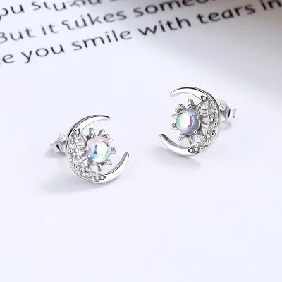 Bông Tai Bạc Nữ đính đá CZ Mặt Trăng Mặt Trời Jaylin LILI 101359 1