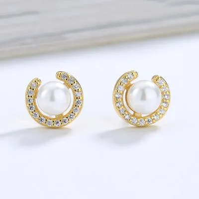 Bông Tai Bạc Nữ đính đá CZ, Ngọc Trai Charlotte LILI 101816 5