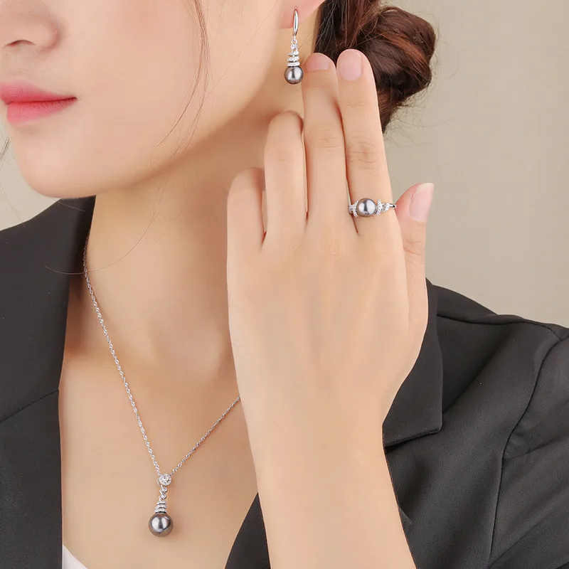 Bông Tai Bạc Nữ đính đá CZ, Ngọc Trai Genesis LILI 101889 2