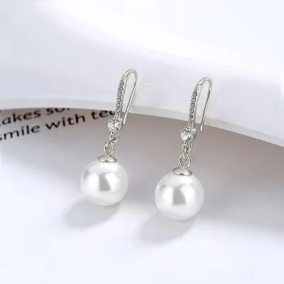 Bông Tai Bạc Nữ đính đá CZ, Ngọc Trai Kendall LILI 101657 1