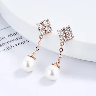 Bông Tai Bạc Nữ đính đá CZ, Ngọc Trai Lennox LILI 101670 2