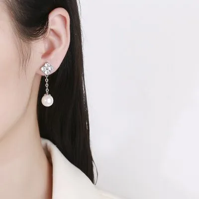 Bông Tai Bạc Nữ đính đá CZ, Ngọc Trai Lennox LILI 101670 3
