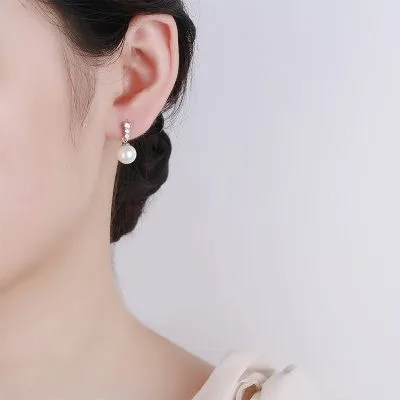 Bông Tai Bạc Nữ đính đá CZ, Ngọc Trai Presley LILI 101696 3