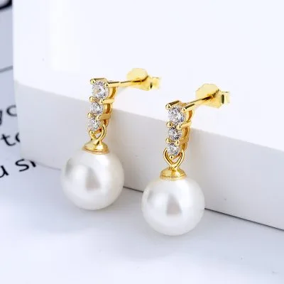 Bông Tai Bạc Nữ đính đá CZ, Ngọc Trai Presley LILI 101696 5