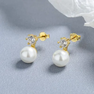 Bông Tai Bạc Nữ đính đá CZ, Ngọc Trai Reagan LILI 101716 1