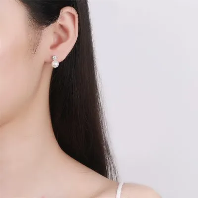 Bông Tai Bạc Nữ đính đá CZ, Ngọc Trai Reagan LILI 101716 4