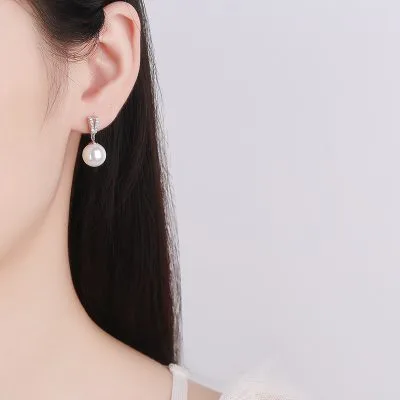 Bông Tai Bạc Nữ đính đá CZ, Ngọc Trai Salem LILI 101725 3