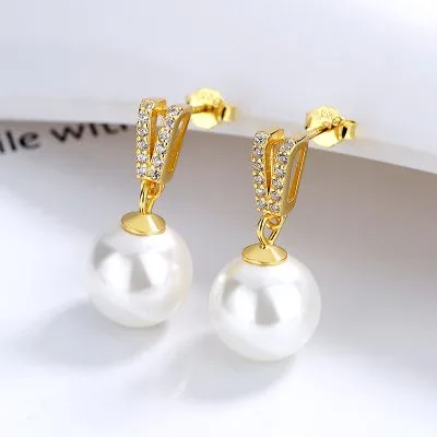 Bông Tai Bạc Nữ đính đá CZ, Ngọc Trai Salem LILI 101725 4