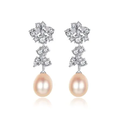 Bông Tai Bạc Nữ đính đá CZ, Ngọc Trai Serenity LILI 101937 1