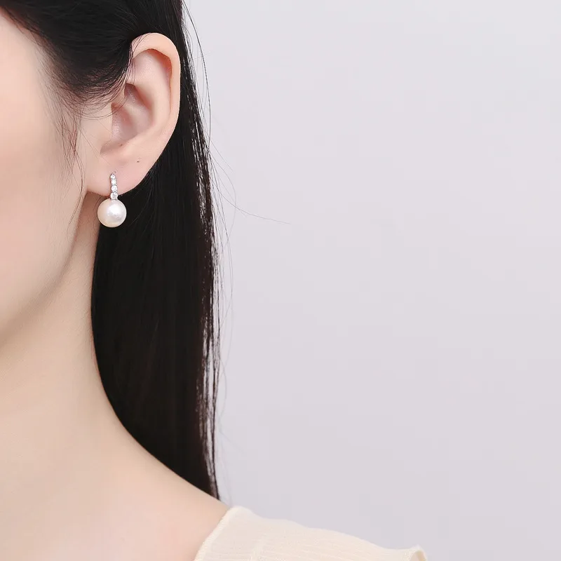 Bông Tai Bạc Nữ đính đá CZ, Ngọc Trai Sidney LILI 101763 3