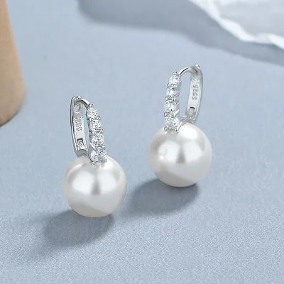 Bông Tai Bạc Nữ đính đá CZ, Ngọc Trai Sidney LILI 101763 5