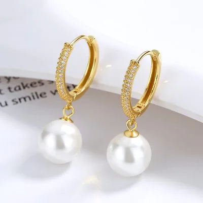 Bông Tai Bạc Nữ đính đá CZ, Ngọc Trai Sloan LILI 101773 1
