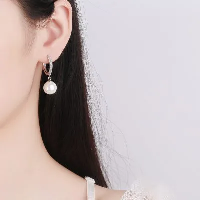 Bông Tai Bạc Nữ đính đá CZ, Ngọc Trai Sloan LILI 101773 3