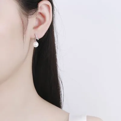Bông Tai Bạc Nữ đính đá CZ, Ngọc Trai Zion LILI 101806 2