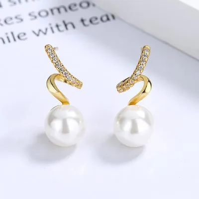 Bông Tai Bạc Nữ đính đá CZ, Ngọc Trai Zion LILI 101806 5