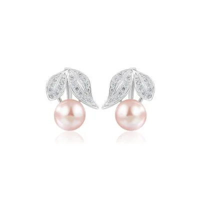 Bông Tai Bạc Nữ đính đá CZ, Ngọc Trai Hình Anh đào Lillian LILI 101853 4