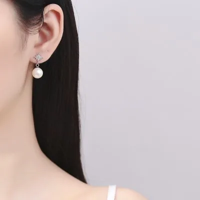 Bông Tai Bạc Nữ đính đá CZ, Ngọc Trai Hình ánh Sao Shiloh LILI 101754 3