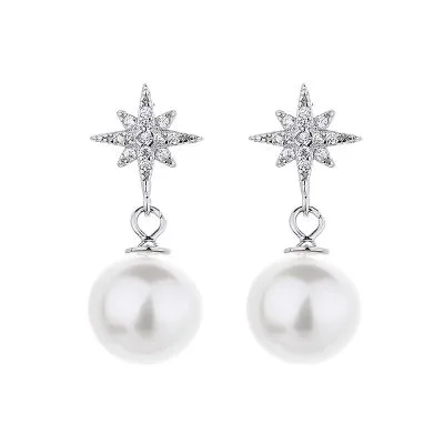 Bông Tai Bạc Nữ đính đá CZ, Ngọc Trai Hình ánh Sao Shiloh LILI 101754 4