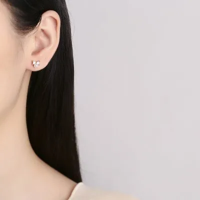 Bông Tai Bạc Nữ đính đá CZ, Ngọc Trai Hình Chiếc Nơ Taran LILI 101797 3