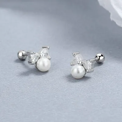 Bông Tai Bạc Nữ đính đá CZ, Ngọc Trai Hình Chiếc Nơ Taran LILI 101797 5