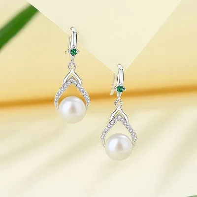 Bông Tai Bạc Nữ đính đá CZ, Ngọc Trai Hình Giọt Nước Madelyn LILI 101910 4