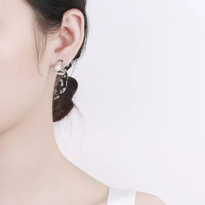 Bông Tai Bạc Nữ đính đá CZ, Ngọc Trai Hình Trái Tim Sutton LILI 101788 2