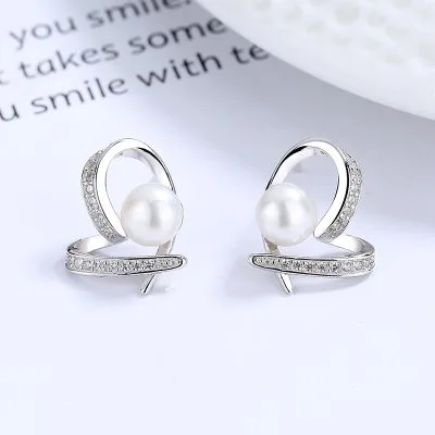 Bông Tai Bạc Nữ đính đá CZ, Ngọc Trai Hình Trái Tim Sutton LILI 101788 4