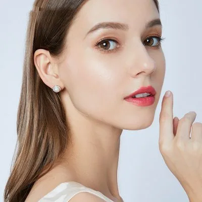 Bông Tai Bạc Nữ đính đá CZ, Ngọc Trai Tròn Caroline LILI 101954 2