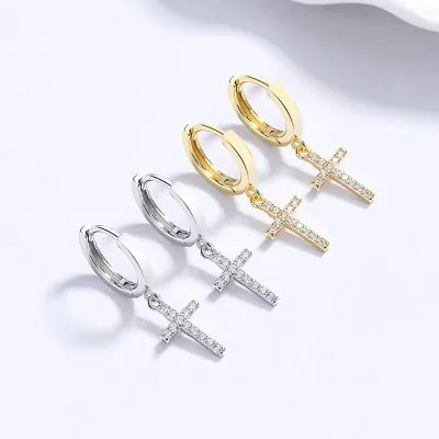 Bông Tai Bạc Nữ đính đá CZ Thánh Giá Chữ Thập Phoenix LILI 101115 1