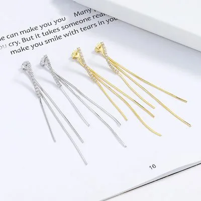 Bông Tai Bạc Nữ đính đá CZ Thanh Thẳng Chuối Dây Dài Ellis LILI 101082 1