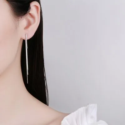 Bông Tai Bạc Nữ đính đá CZ Thanh Thẳng Chuối Dây Dài Ellis LILI 101082 3