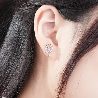 Bông Tai Bạc Nữ đính đá CZ Thỏ ánh Sao Halo LILI 100601 3