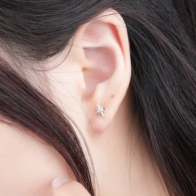 Bông Tai Bạc Nữ đính đá CZ Thỏ ánh Sao Halo LILI 100601 4
