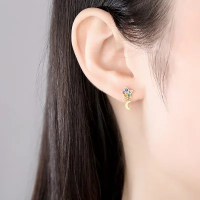 Bông Tai Bạc Nữ đính đá CZ Trăng Và Sao Kyra LILI 100431 2