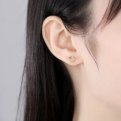 Bông Tai Bạc Nữ đính đá CZ Tròn đa Sắc Mira LILI 100311 2