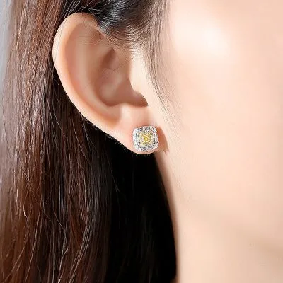 Bông Tai Bạc Nữ đính đá CZ Vuông Tròn Naya LILI 100438 2