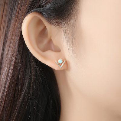 Bông Tai Bạc Nữ đính đá Opal Chữ V Cách điệu Jada LILI 100555 2