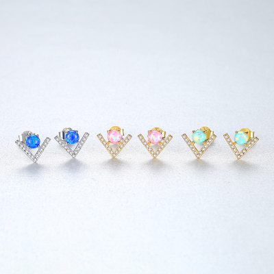 Bông Tai Bạc Nữ đính đá Opal Chữ V Cách điệu Jada LILI 100555 3