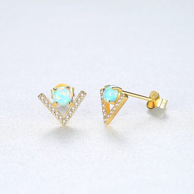 Bông Tai Bạc Nữ đính đá Opal Chữ V Cách điệu Jada LILI 100555 4
