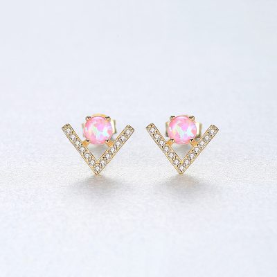 Bông Tai Bạc Nữ đính đá Opal Chữ V Cách điệu Jada LILI 100555 5