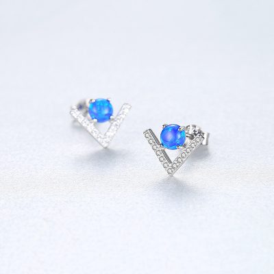 Bông Tai Bạc Nữ đính đá Opal Chữ V Cách điệu Jada LILI 100555 6