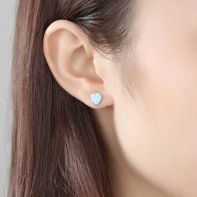 Bông Tai Bạc Nữ đính đá Opal Hình Trái Tim Kori LILI 100526 2