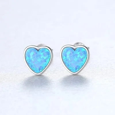 Bông Tai Bạc Nữ đính đá Opal Hình Trái Tim Kori LILI 100526 4