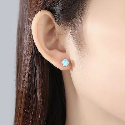 Bông Tai Bạc Nữ đính đá Opal Tròn Hình Vương Miện Lara LILI 100540 1