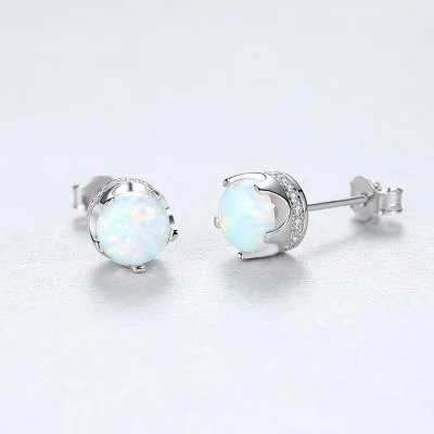 Bông Tai Bạc Nữ đính đá Opal Tròn Hình Vương Miện Lara LILI 100540 3