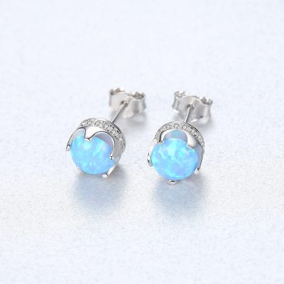 Bông Tai Bạc Nữ đính đá Opal Tròn Hình Vương Miện Lara LILI 100540 4