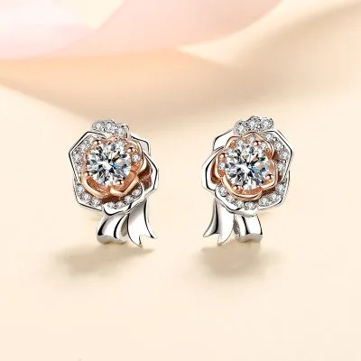 Bông Tai Bạc Nữ đính Kim Cương Moissanite Hoa Hồng Evelyn LILI 102240 1