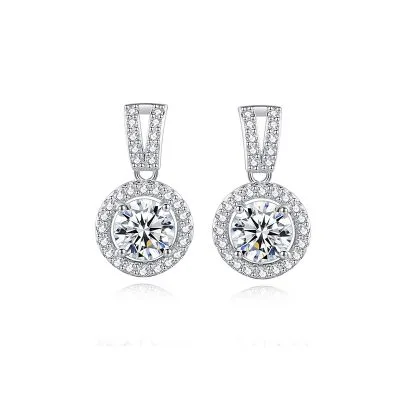 Bông Tai Bạc Nữ đính Kim Cương Moissanite Tròn Florence LILI 102470 1
