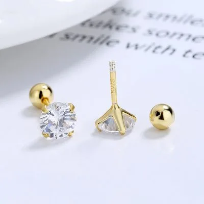 Bông Tai Bạc Nữ Nam đính đá CZ 1 Hột Nelson LILI 099593 1