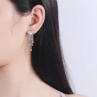 Bông Tai Bạc Nữ Trái Tim Ngôi Sao 5 Cánh Aubrielle LILI 102493 2